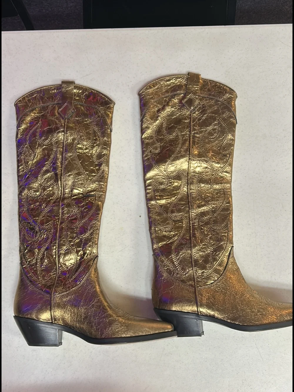 Free People Metallic Gold Over-the-Knee Western Boots